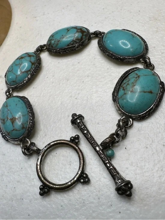 Lucky Brand Turquoise Color Blue Stone Link Toggle Clasp Bracelet - Picture 3 of 9